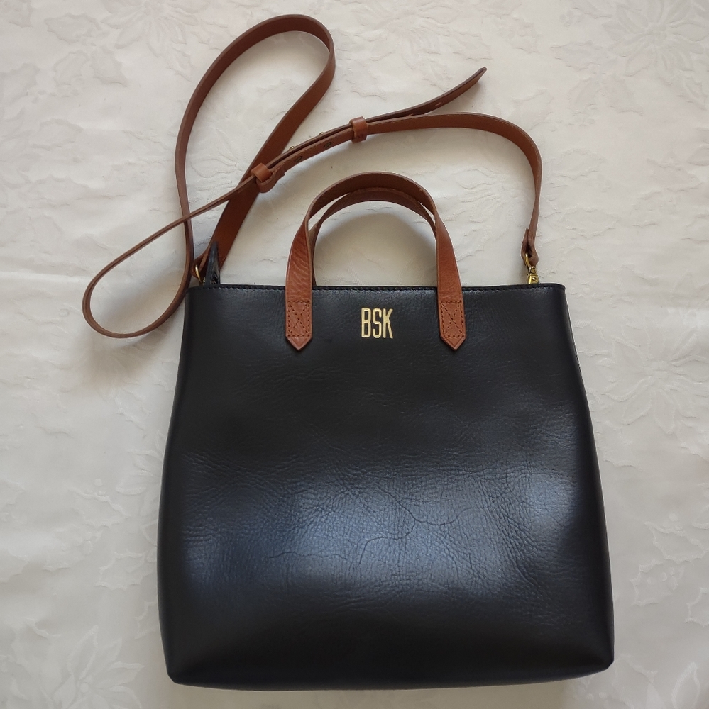 J Crew Madewell zip top leather crossbody two toned tote